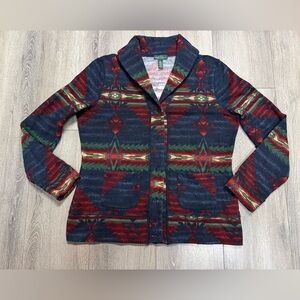 RALPH LAUREN Jeans Co LRL Large AZTEC JACKET Shawl Collar SOUTHWESTERN Red Blue